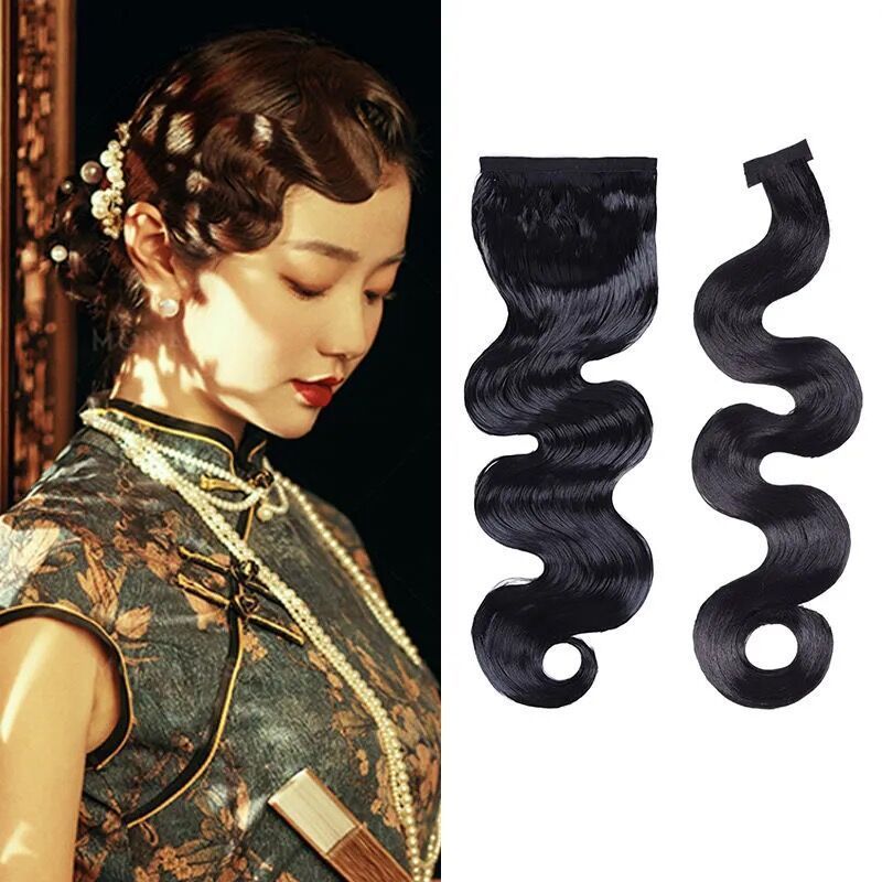 复古民国风夜上海旗袍发型手推波纹假刘海假发片古风波浪头饰造型