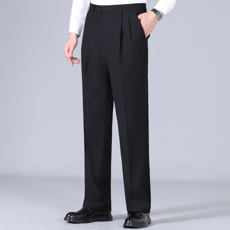 高端西裤男藏青色高腰大直筒宽松老钱风冬装厚款羊毛宽裤脚西装裤