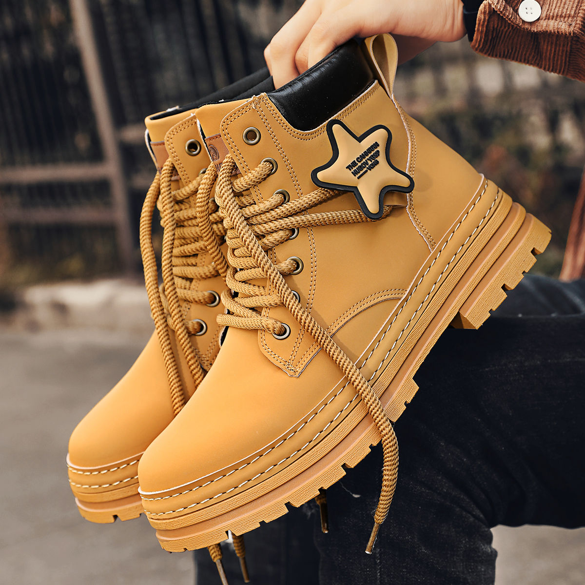 回力瑞马丁靴男2023新款冬季户外高帮防滑厚底工装靴男士百搭加绒