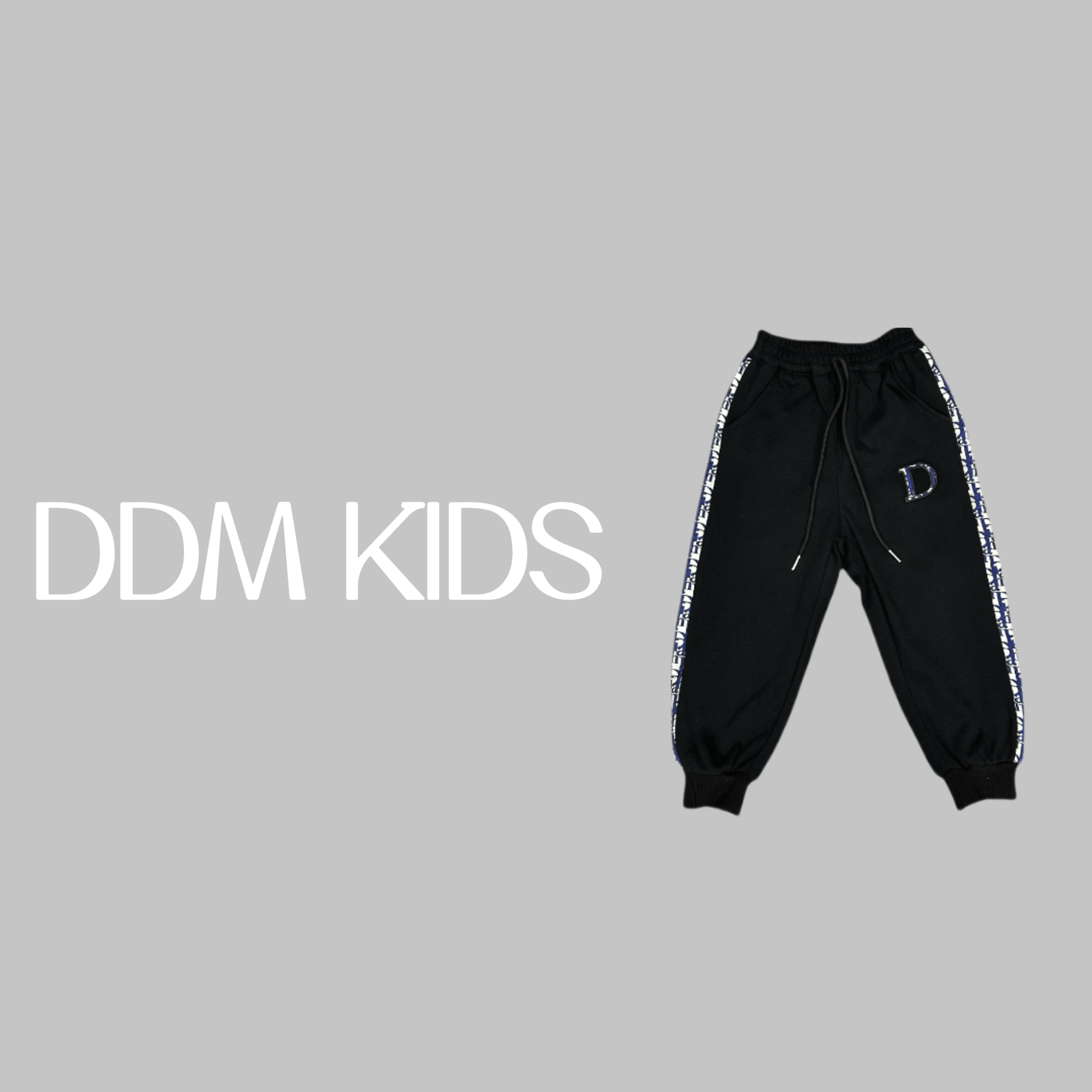 经典老花拼色重磅棉长裤春秋儿童休闲宽松卫裤