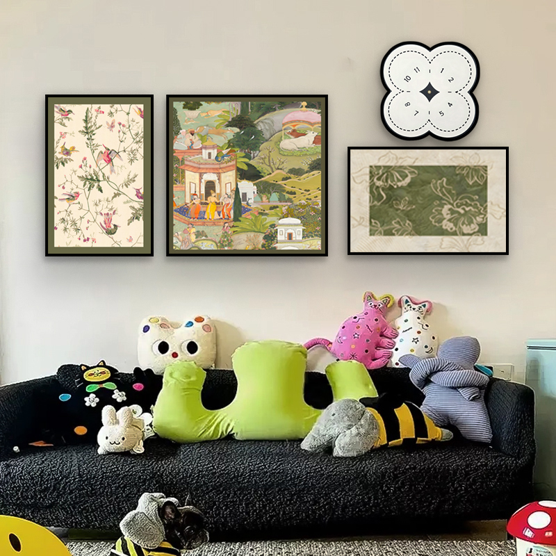 复古四联钟表装饰挂画 铝合金边框沙发背景墙装饰画壁画钟表4060