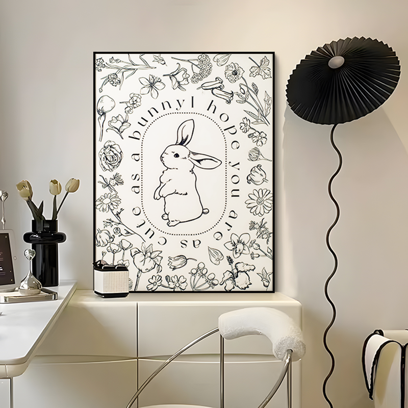 安哥拉兔法式奶油风装饰画简约ins客厅卧室床头挂画温馨摆画6080