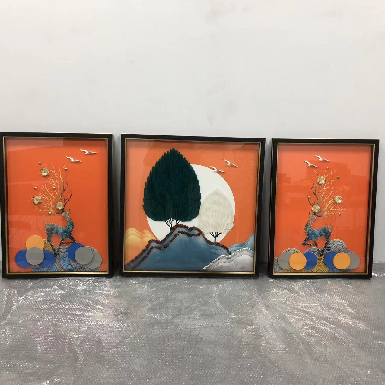 鹿高货.手工实物玄关画装饰画走廊过道客厅沙发落地画鹿80200