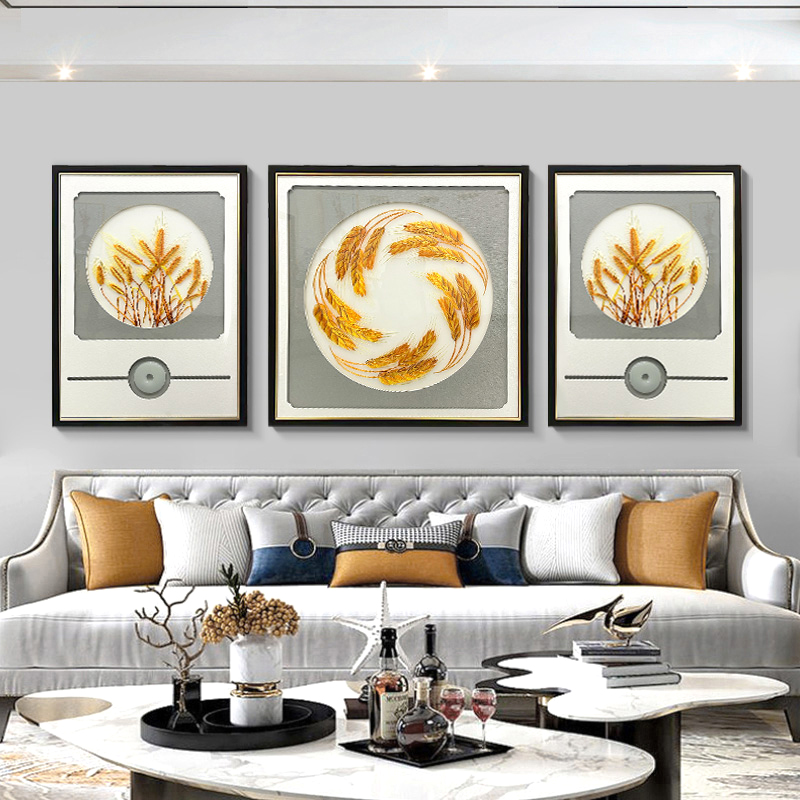 新中式装饰画客厅画沙发背景墙画山水挂画刺绣成品麦穗80200