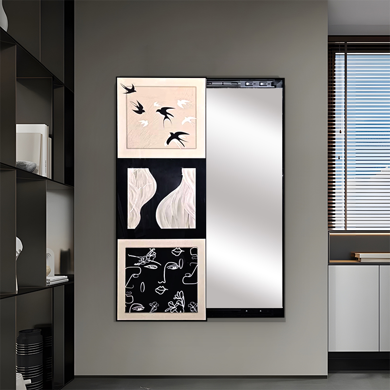 入门玄关晶瓷装饰画 铝合金边框全身镜隐藏式可关闭挂画燕子40120