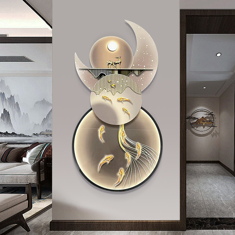 现代精雕现代客厅装饰画高档异形九鱼图沙发背景挂画九鱼60120