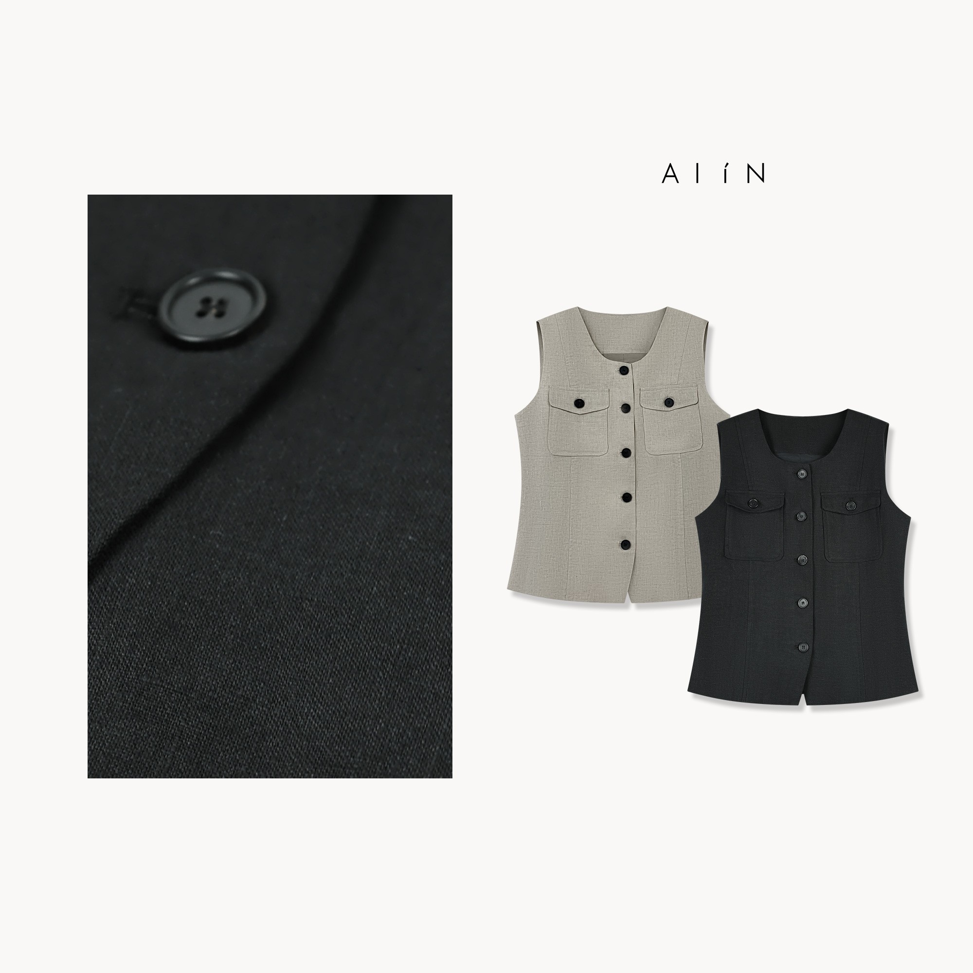 ALIN【排扣亚麻马甲】百搭简约休闲单排扣亚麻马甲上衣 24-SSD10F18