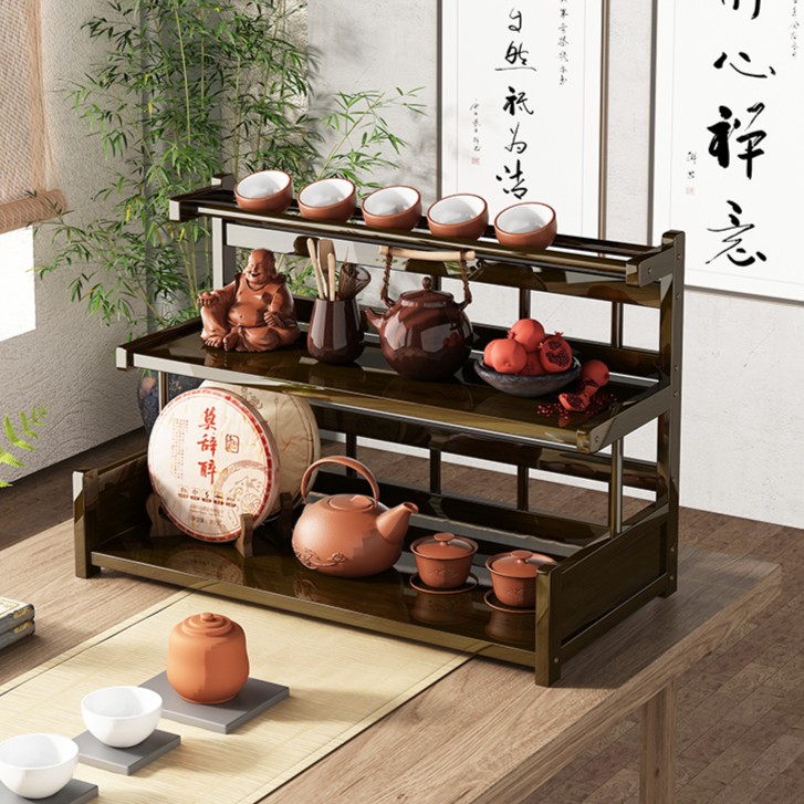 桌面茶壶架茶杯茶具收纳展示架小博古架多层茶室台面沥水杯架中式
