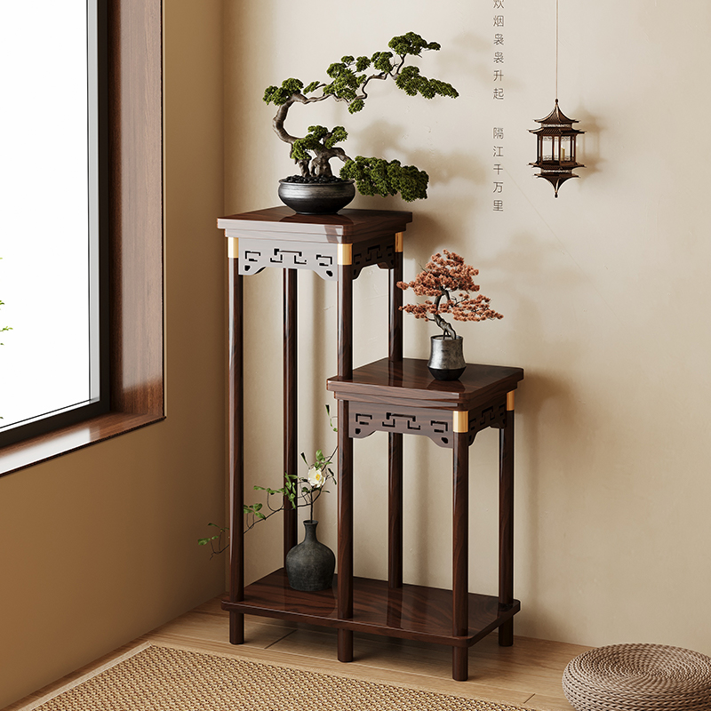 中式花架子客厅室内多层落地式置物架实木花台新款网红家具花盆架