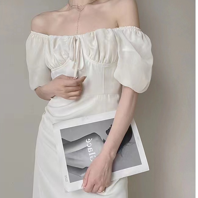 【99-199】实体品质秋冬2024高腰抹胸型圆领连衣裙时尚方领韩系女装