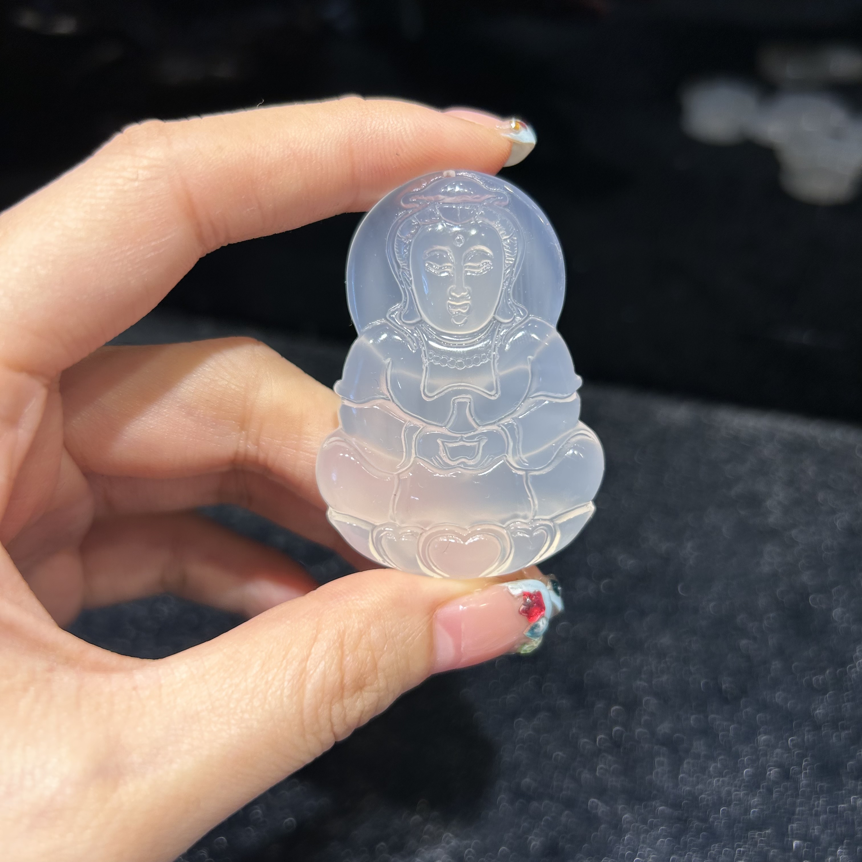 天然冰透通透无精品飘绿未镶嵌精美玛瑙观音雕刻吊坠挂件男款女款