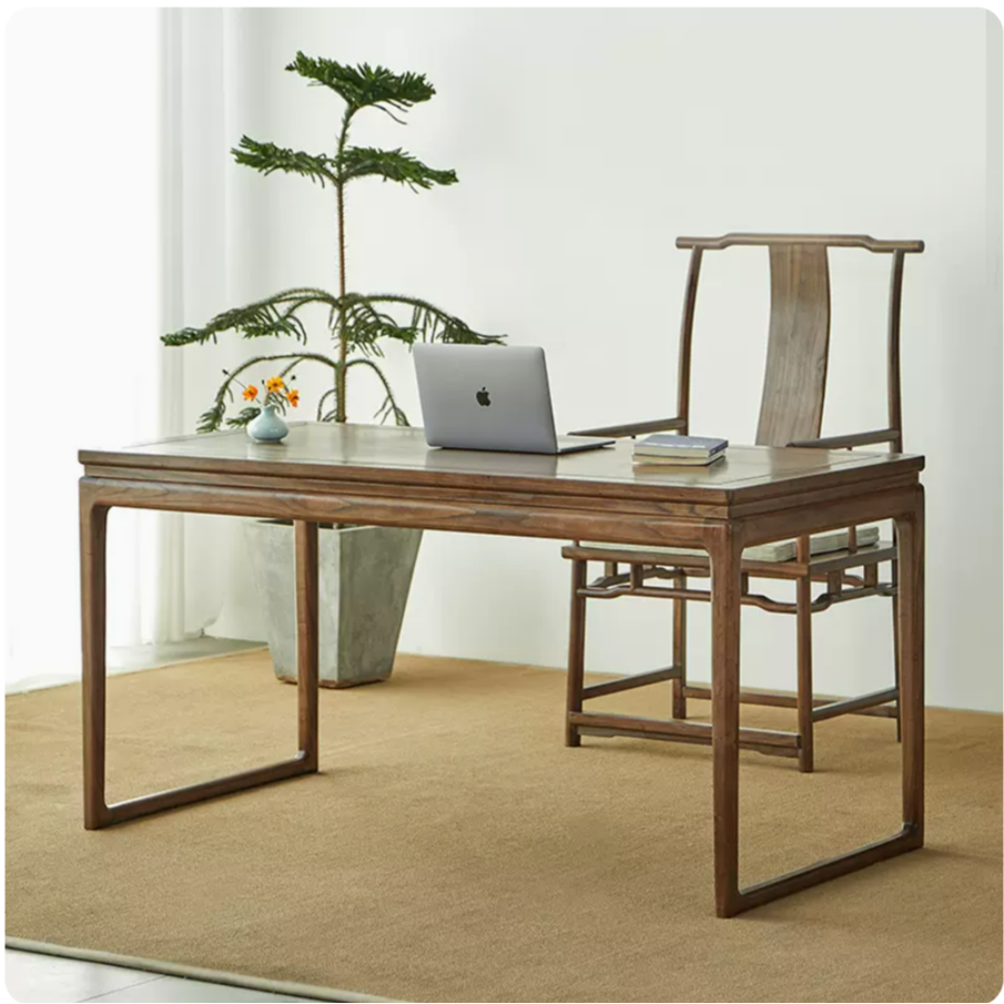 新中式中式餐桌书椅书房家用书法桌书画桌北方榆木三用书桌椅禅意