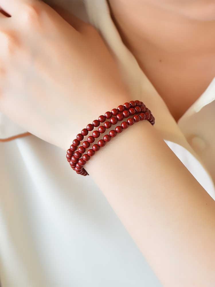辰砂（处理）紫金砂原创三圈素珠朱砂手链