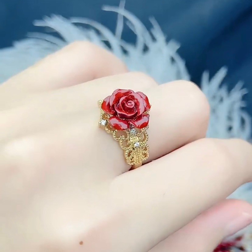 辰砂（处理）紫金色玫瑰花朱砂戒指