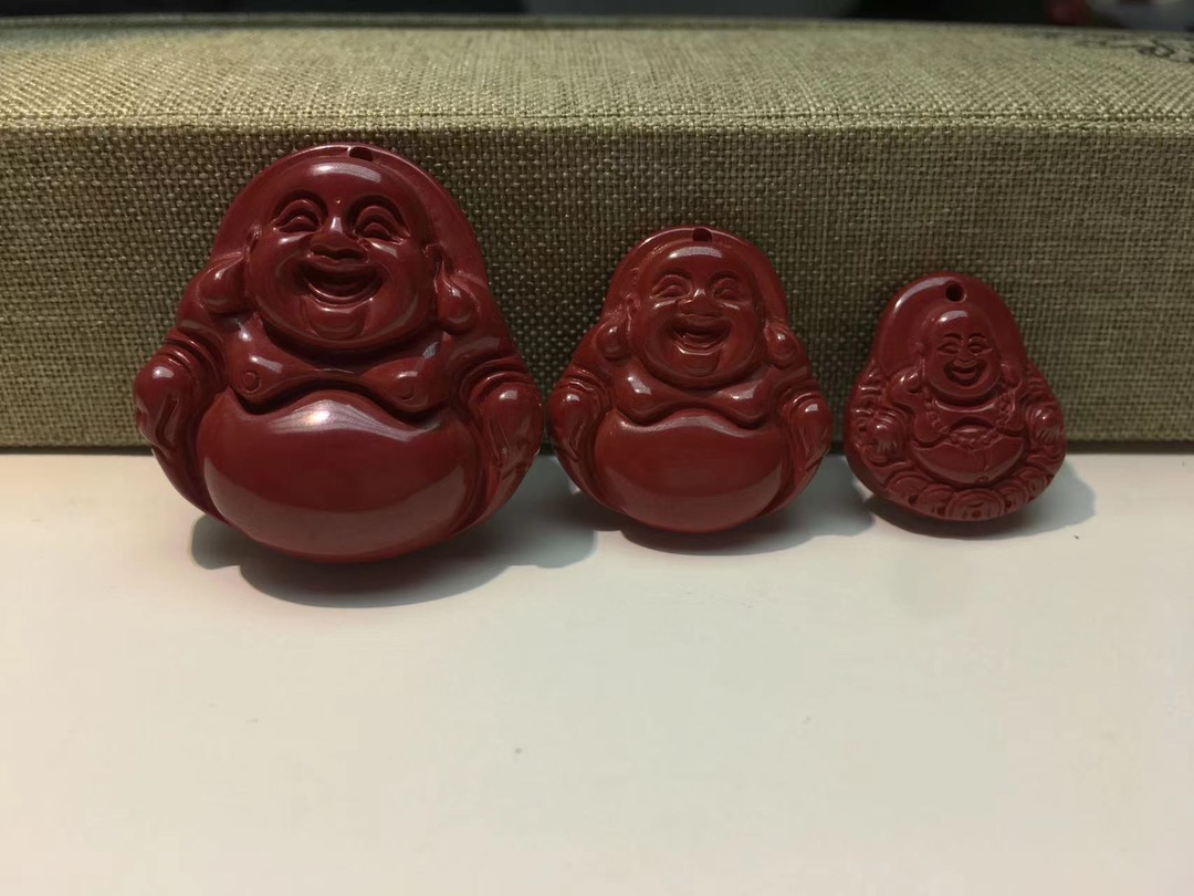 天然辰砂紫金色大肚弥勒佛朱砂吊坠