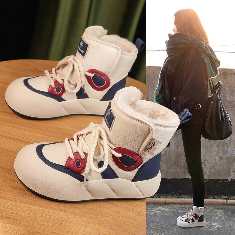 红蜻蜓牌2023年新款增高雪地靴女加绒加厚秋冬季防水防滑保暖厚底