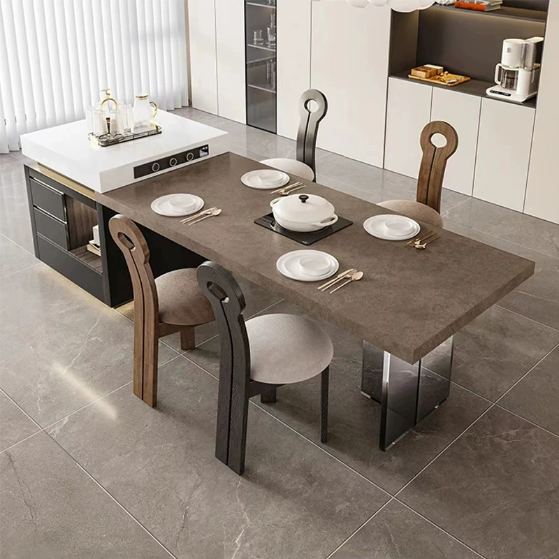 高端意式极简岛台餐桌岩板家用轻奢中岛台