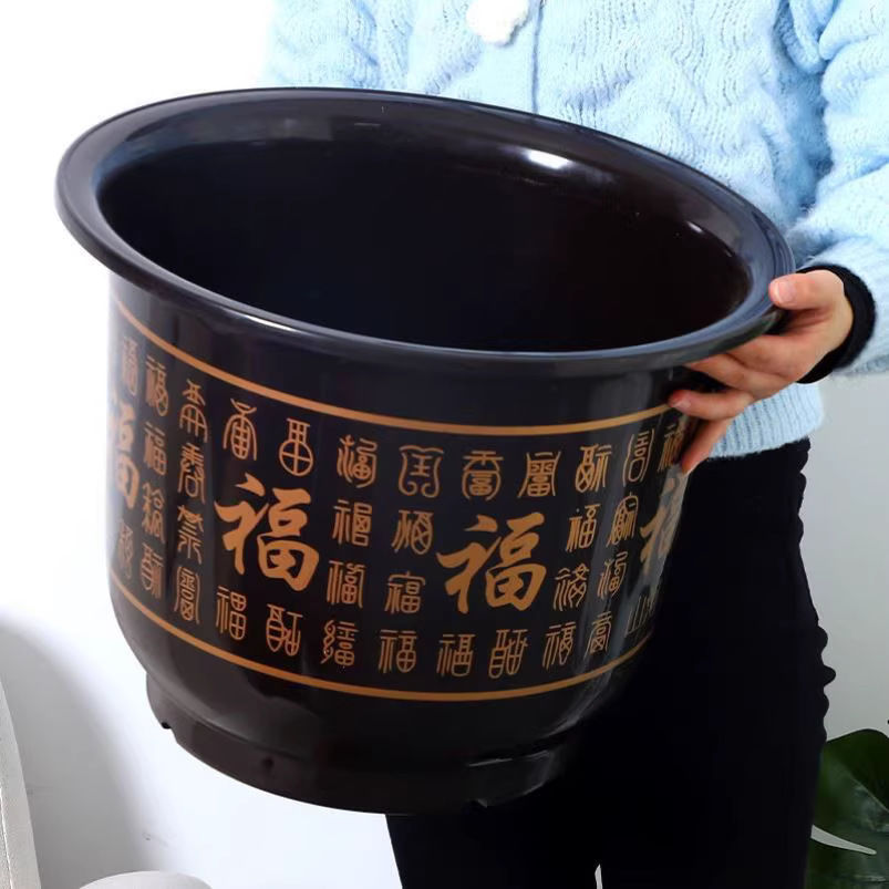 仿陶瓷加厚耐用防晒塑料福字大口径树脂花盆清仓捡漏种果树月季盆
