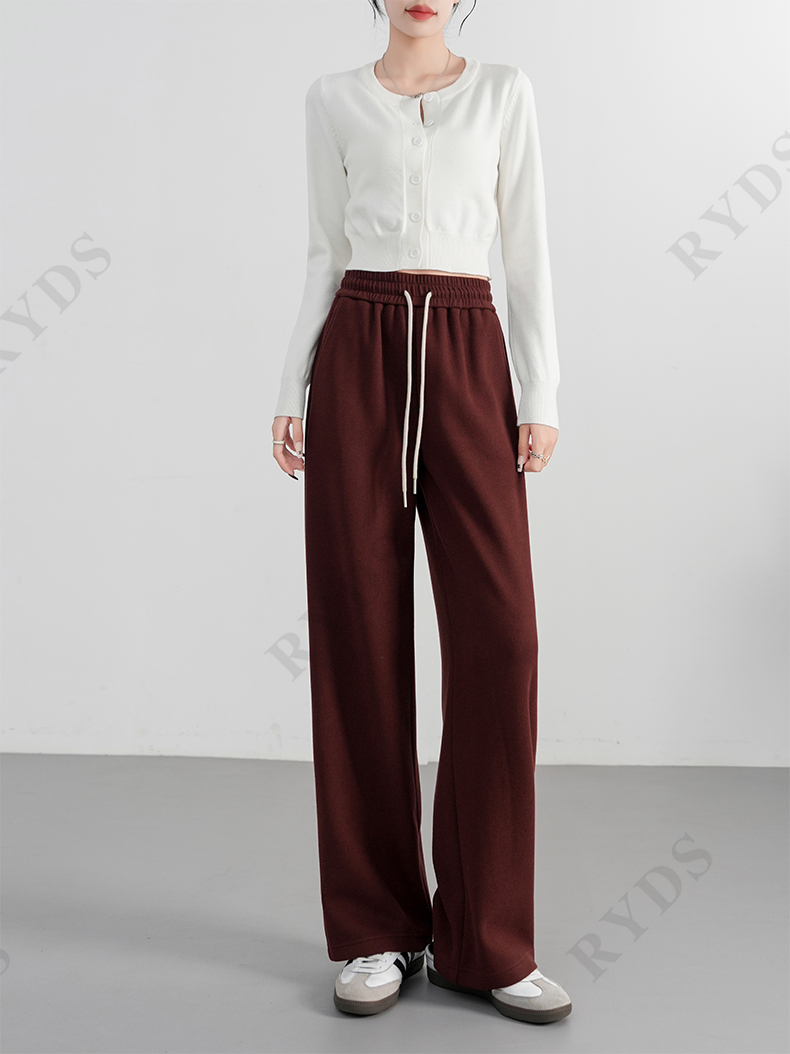 系带秋冬重磅纯色含羊绒针织阔腿裤休闲新款y307-K703