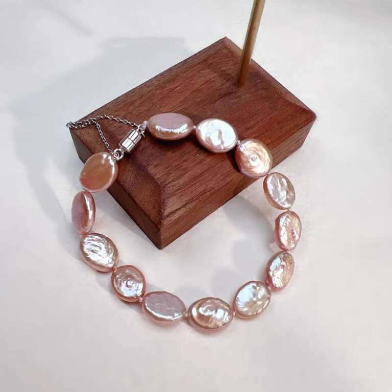 天然淡水紫粉巴洛克异形珍珠手链女强光紫色S925银磁吸扣手串新款