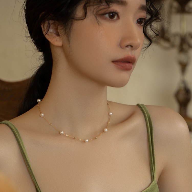 天然淡水珍珠项链女款满天星锁骨链高级轻奢百搭简约优雅时尚