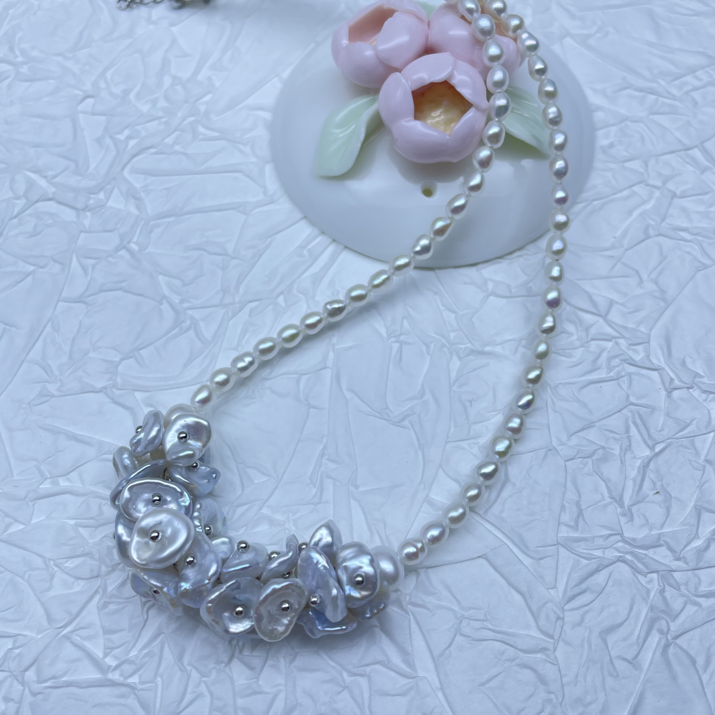 天然淡水珍珠繁花项链手工气质白色百搭正宗淡水正宗淡水珍珠项链