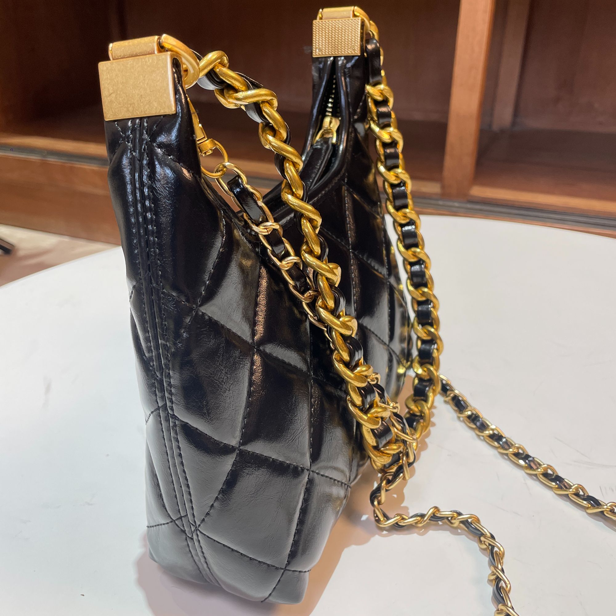 HIRMRIS手工真皮包CX189 hb双链条香黑色