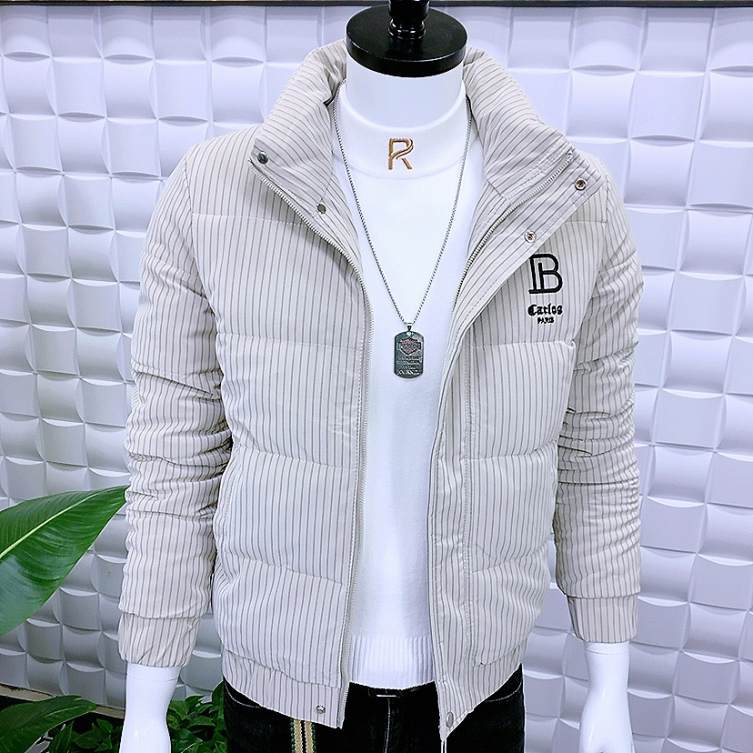 冬季新款男士棉服外套8153潮流条纹修身版时尚男装棉服