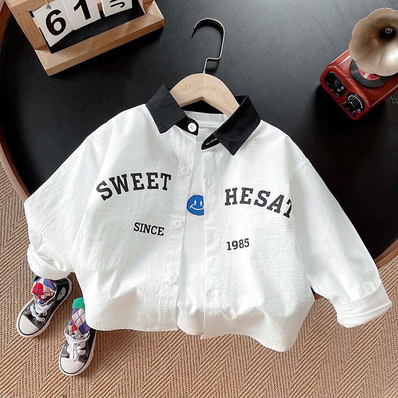 春秋儿童小童休闲洋气韩版帅气夏季薄款时尚男童衬衫秋季宝宝长袖