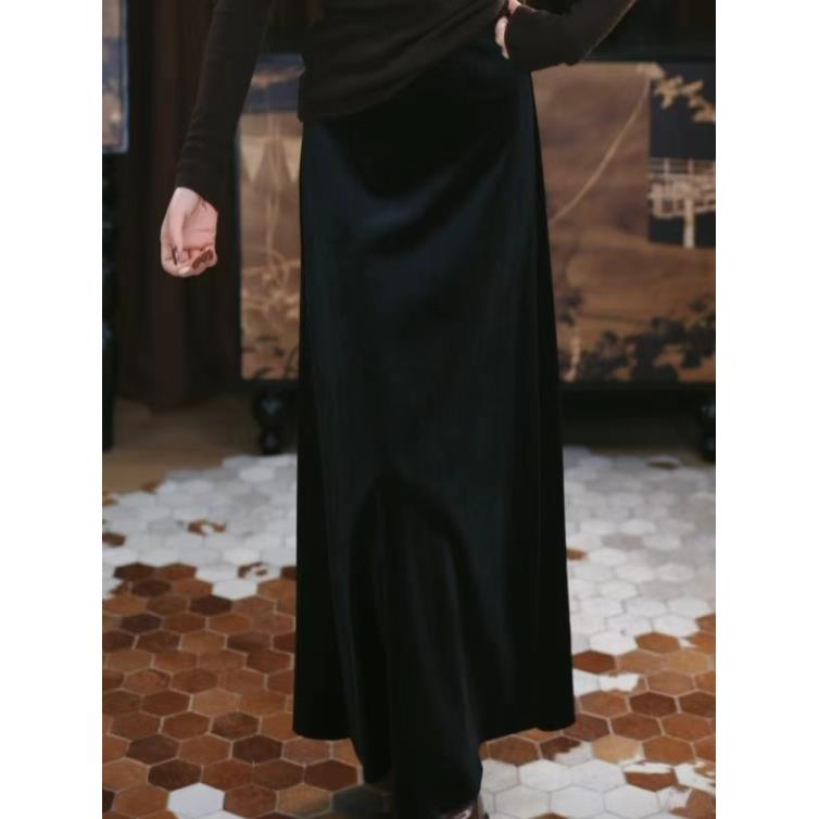 【北柯】时尚秋冬黑色休闲透气宽松复古气质裤子修身设计师丝绒裙