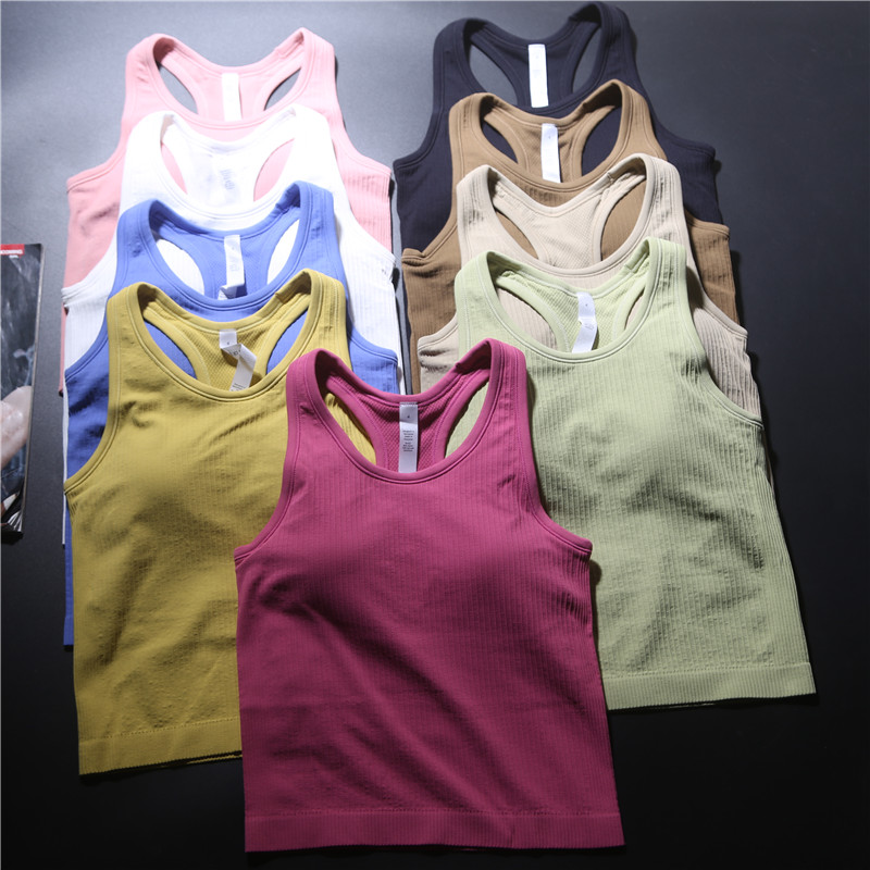 lulu带胸垫无袖背心女紧身显瘦健身服透气速干瑜伽服运动上衣健身