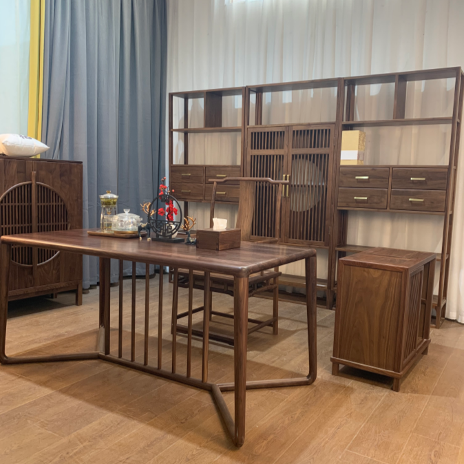新中式黑胡桃木茶桌椅组合禅意阳台桌实木功夫茶台喝餐厅餐桌家具