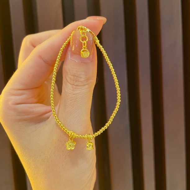 足金999 光珠铃兰花花手链 
