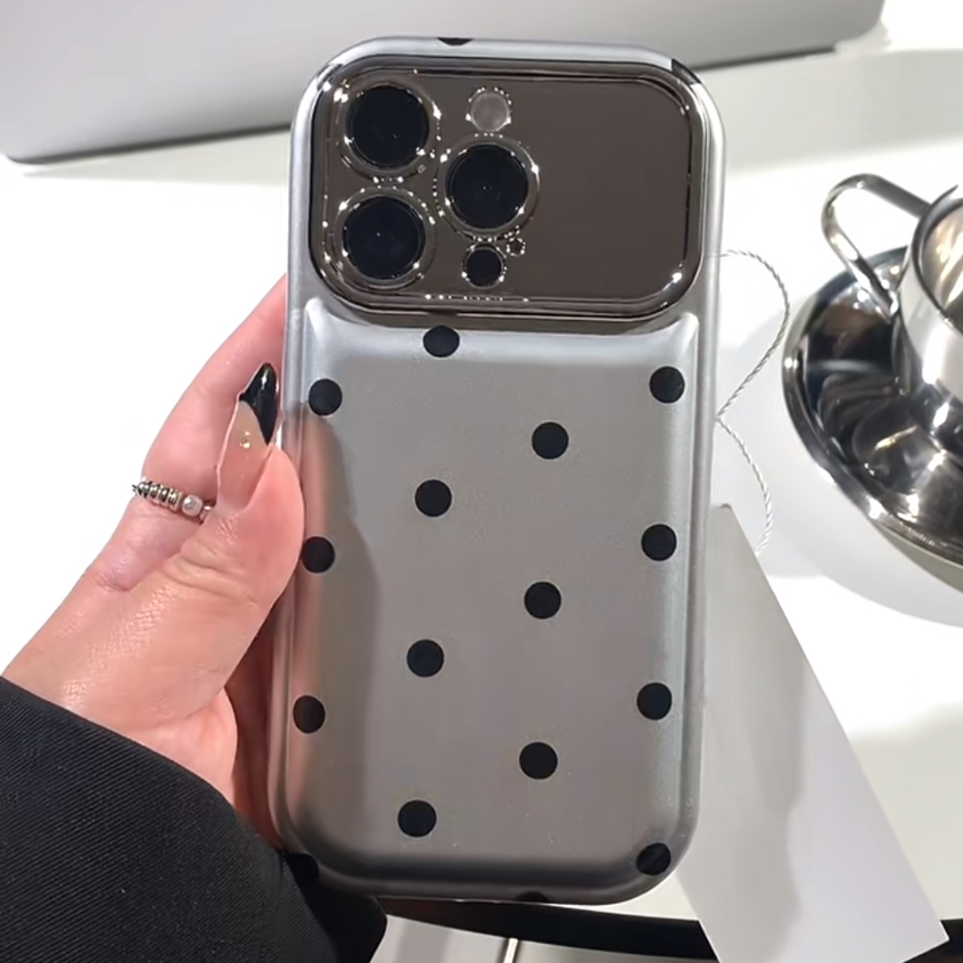 适用苹果15promax手机壳iphone14电镀银11大视窗日韩ins小众波点