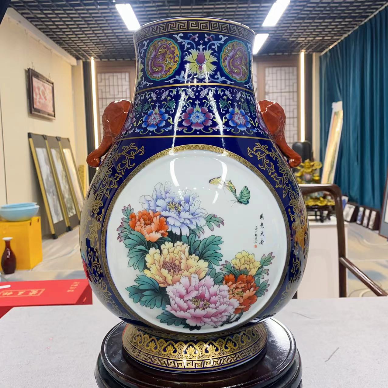 【新品】景德镇陶瓷牡丹雪景福桶瓶经典款瓷器实拍图衍生品