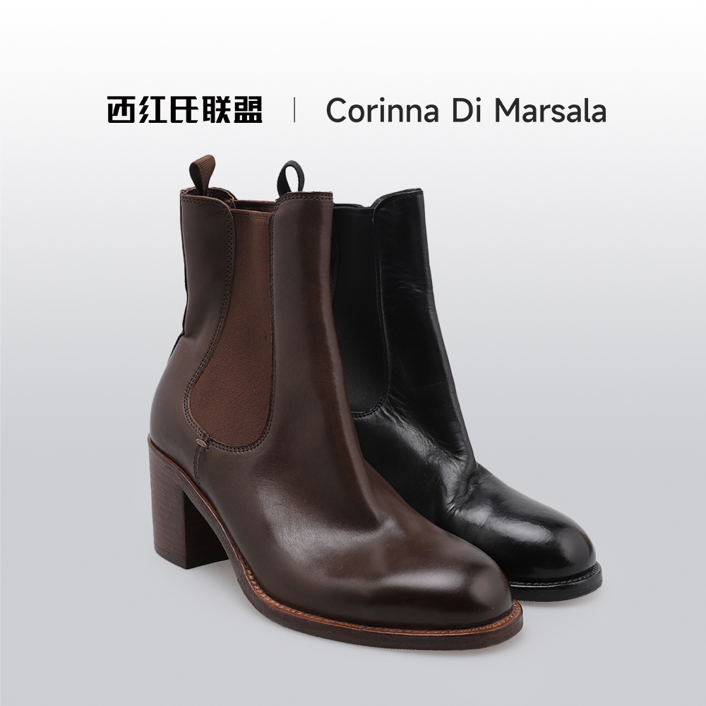 【西红氏联盟】褶皱英伦风粗跟时尚百搭烟筒短靴跟高7cm半码拍小