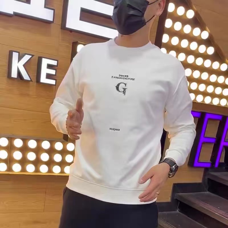 3357男士白色秋季圆领上衣长袖宽松潮流卫衣