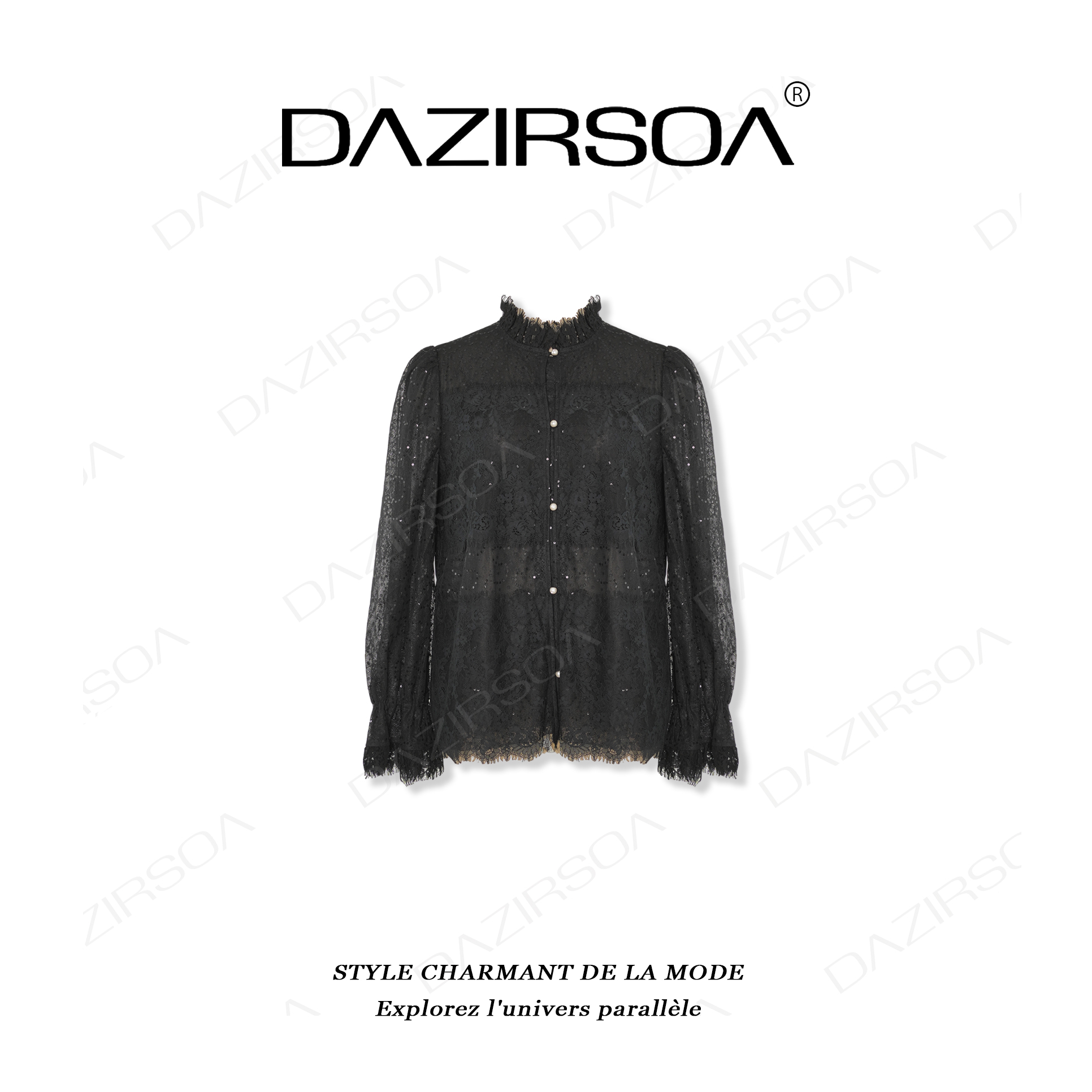 DAZIRSOA/达姿24AW/“艾丽的梦境”轻奢气质感立领蕾丝衬衫 N369