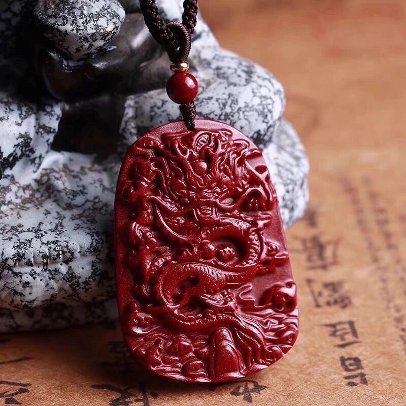 含辰砂工艺品正品高含量朱砂大号龙牌吊坠时尚简约情侣同款礼物