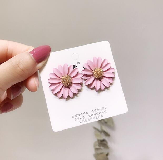 彩色菊花花朵耳环韩国简约耳饰品个性吊坠超仙耳坠气质耳钉女潮