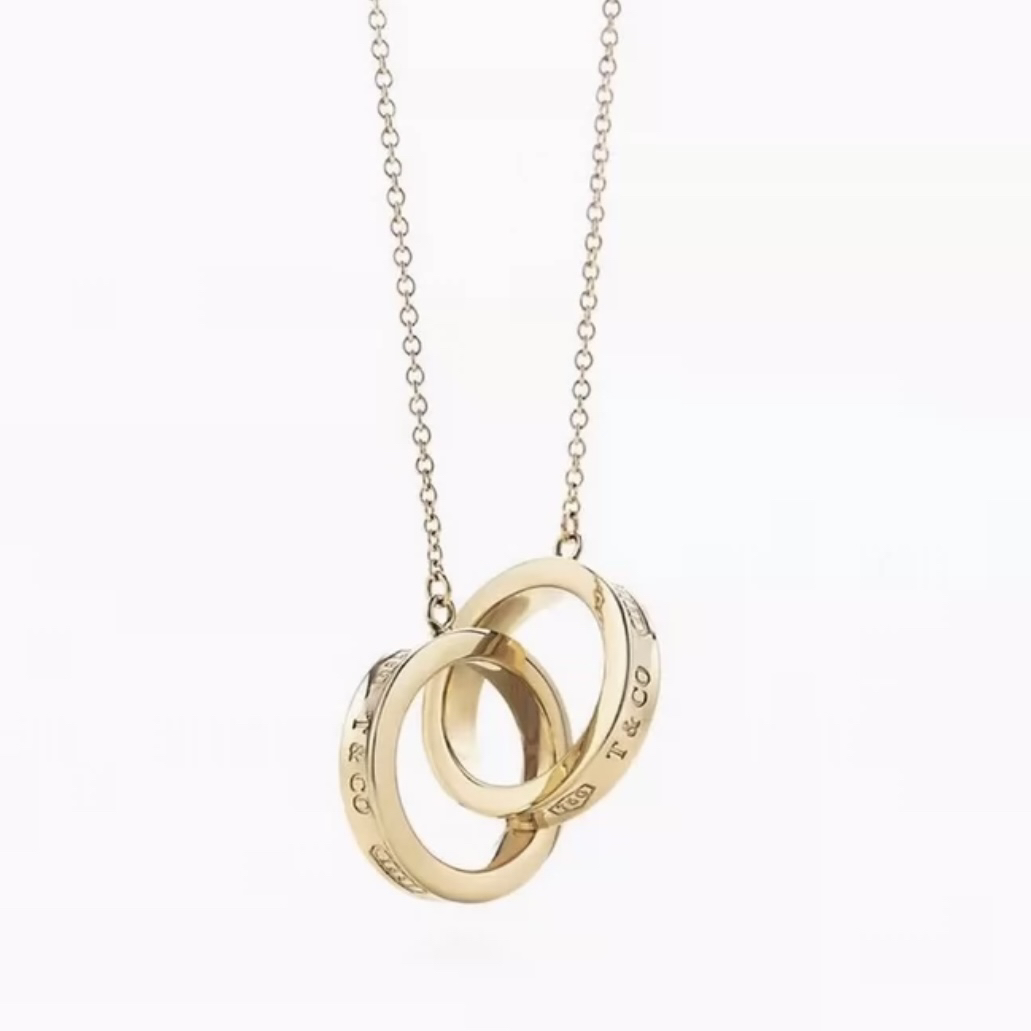 99新 Tiffany & Co./蒂芙尼 1837系列黄金双环项链，S8793