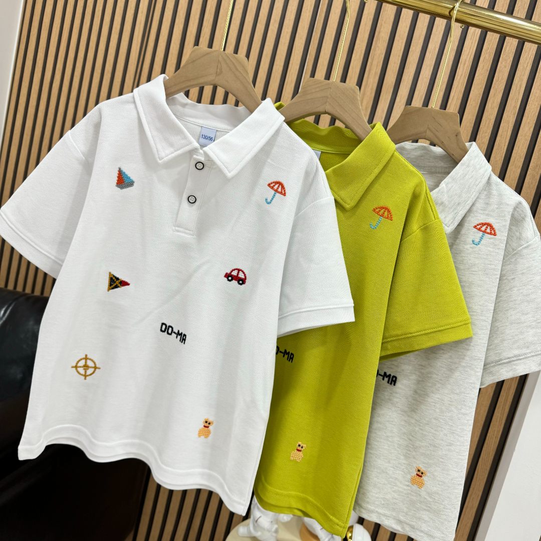 1013小汽车短袖polo衫满刺绣小标地网眼棉超透气高弹力中大童男
