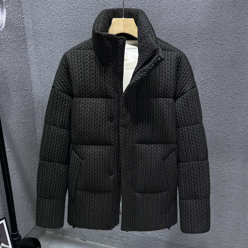 啄木鳥冬季羽绒服男士爆款休闲麦穗编织加厚立领白鸭绒外套男