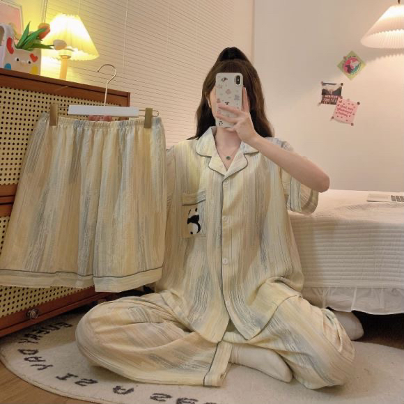 【清新梦幻条】加肥加大胖MM睡衣女泡泡皱小清新家居服