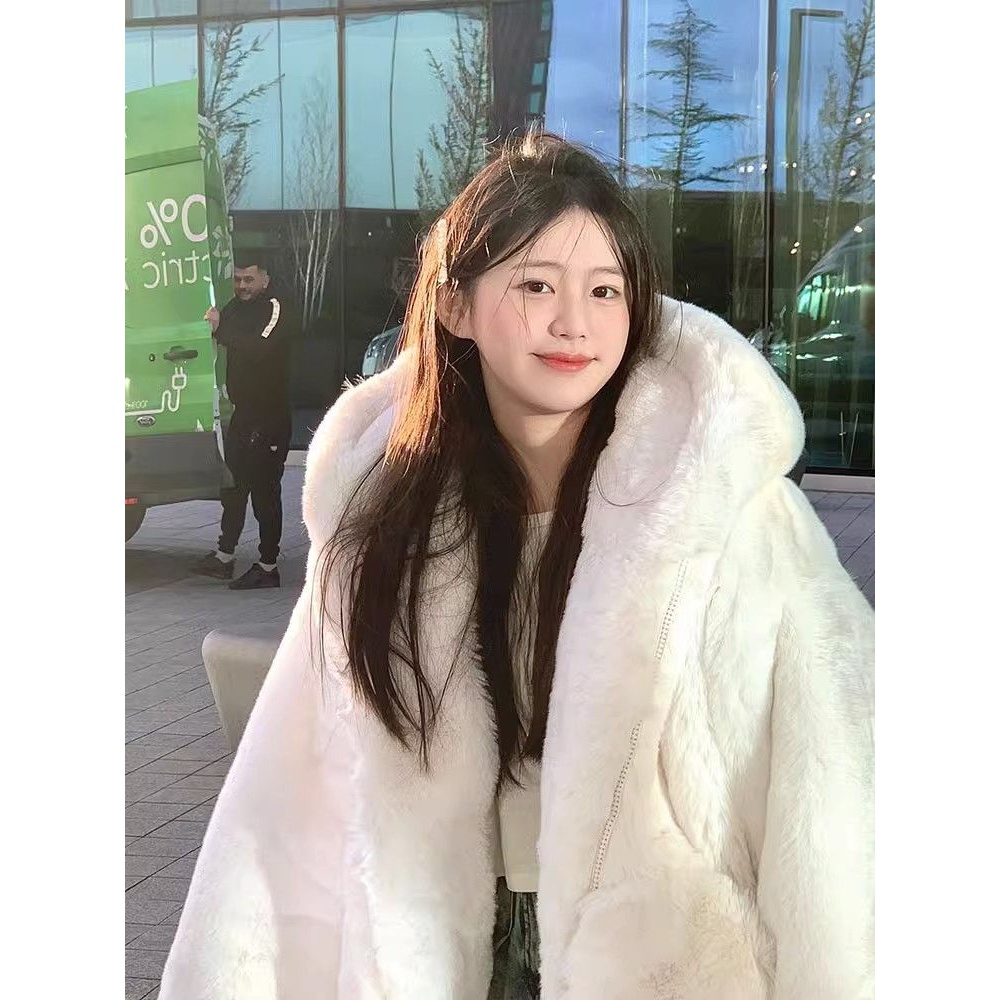 羽绒服波司澄仿兔毛羊羔毛连帽外套女中长款2023冬季保暖羽绒棉服