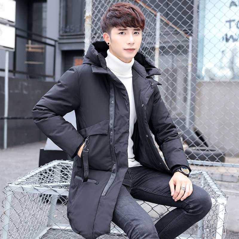 波司澄羽绒棉服男中长款秋冬学生连帽防寒服白鸭绒外套青年修身加