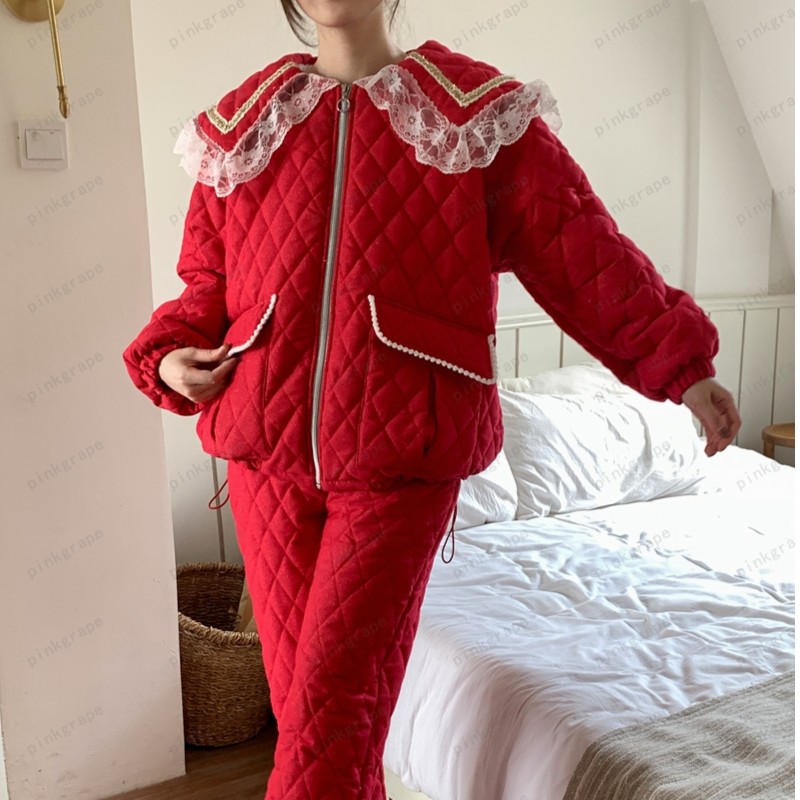 pinkgrape【眸中沉月】睡衣女士新款冬季三层夹棉加厚家居服2378135