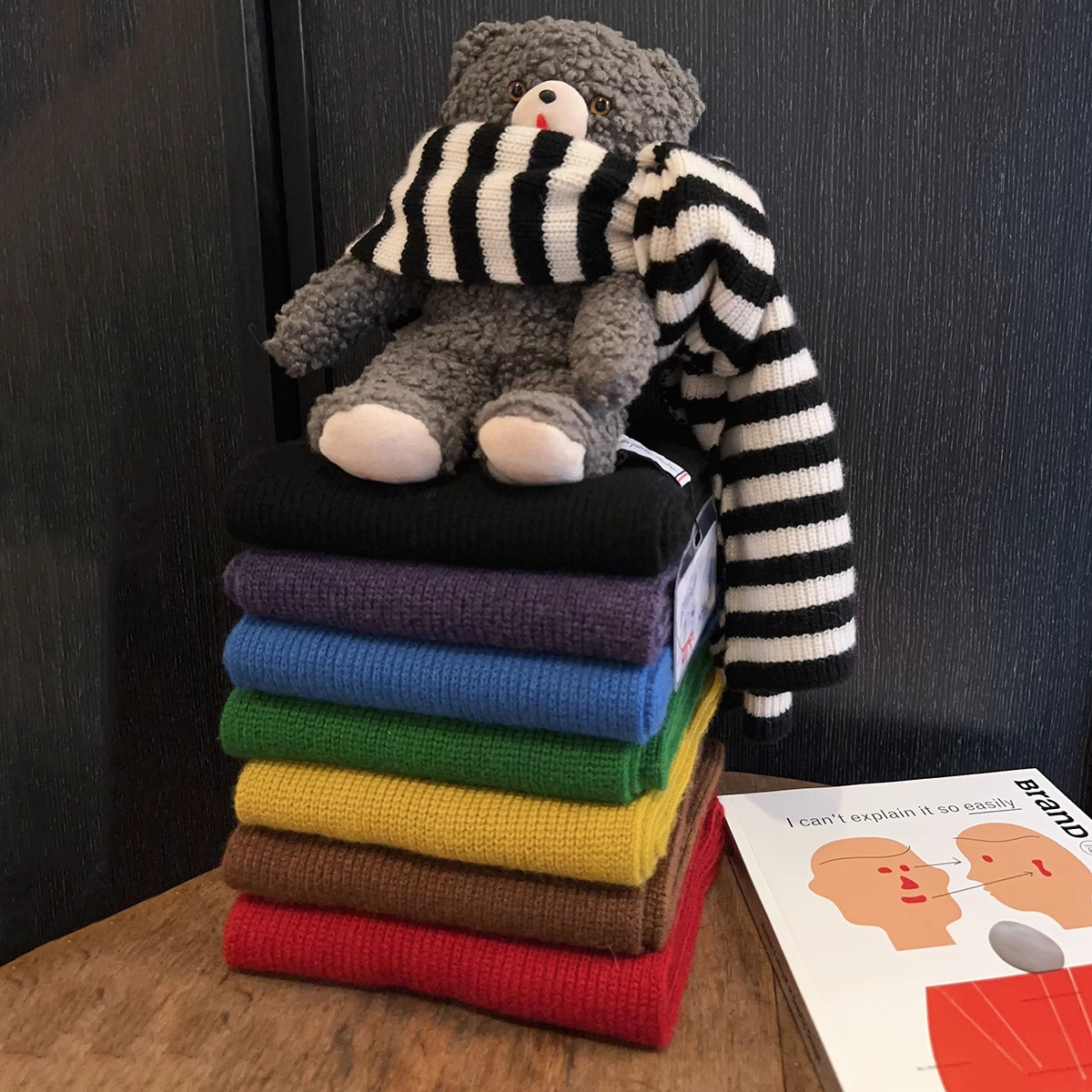 莉贝琳sisy炫彩全羊毛围巾冬季百搭洋气针织保暖围脖S24311SW12