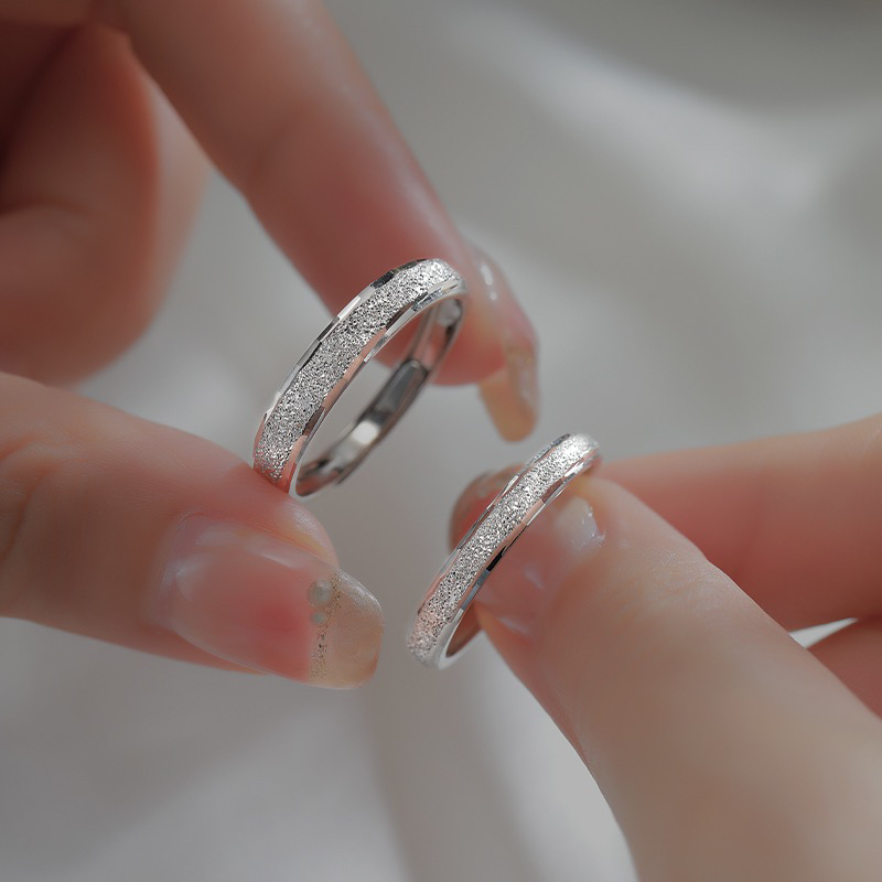 足银戒指 足银999戒指星河磨砂情侣对戒韩版轻奢百搭设计感活口