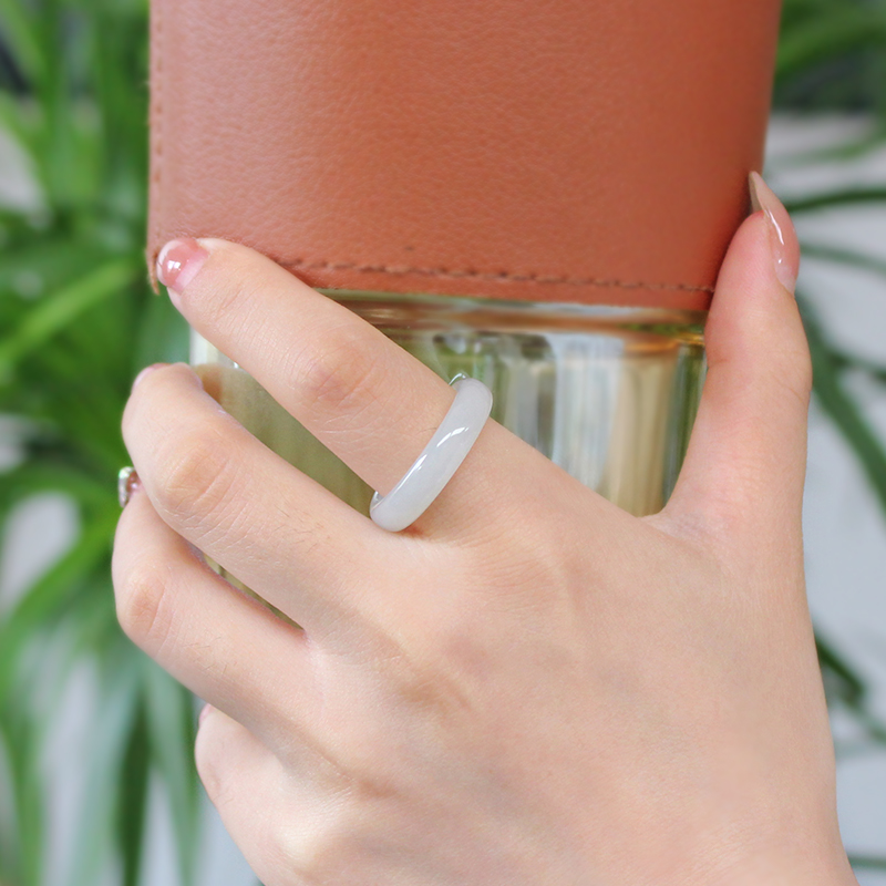 怀珠韫玉天然和田玉白玉戒指男女白色玉石指环窄圆弧叠戴拍一发一